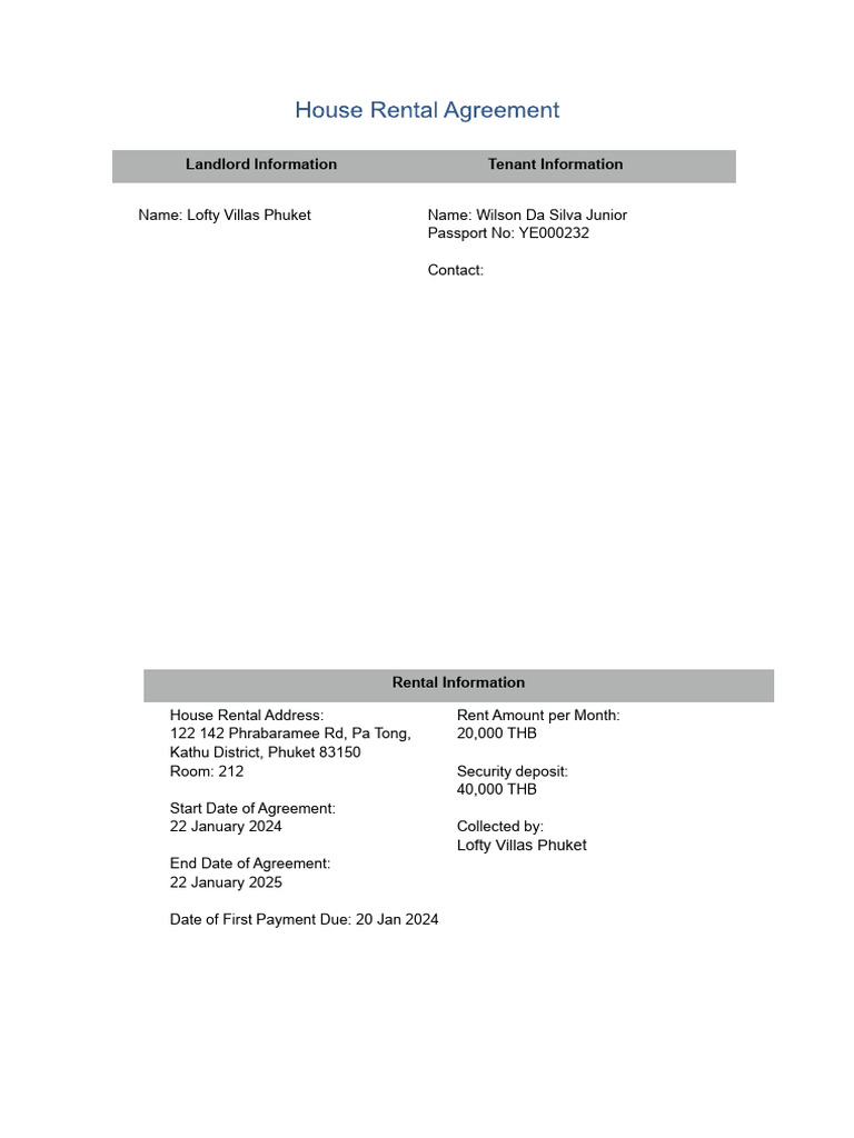 House Rental Agreement - ET 212-1 | PDF | Leasehold Estate | Landlord