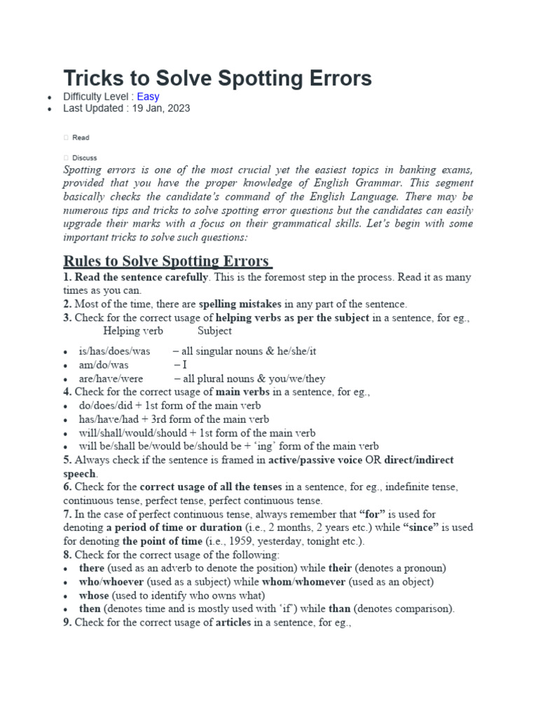 Banking Exam Grammar Tips | PDF | Language Arts & Discipline