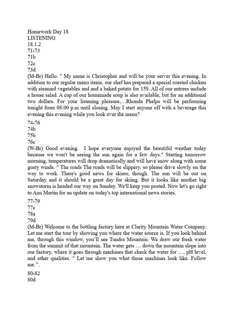 Homework Day 18 Listening Activities | PDF
