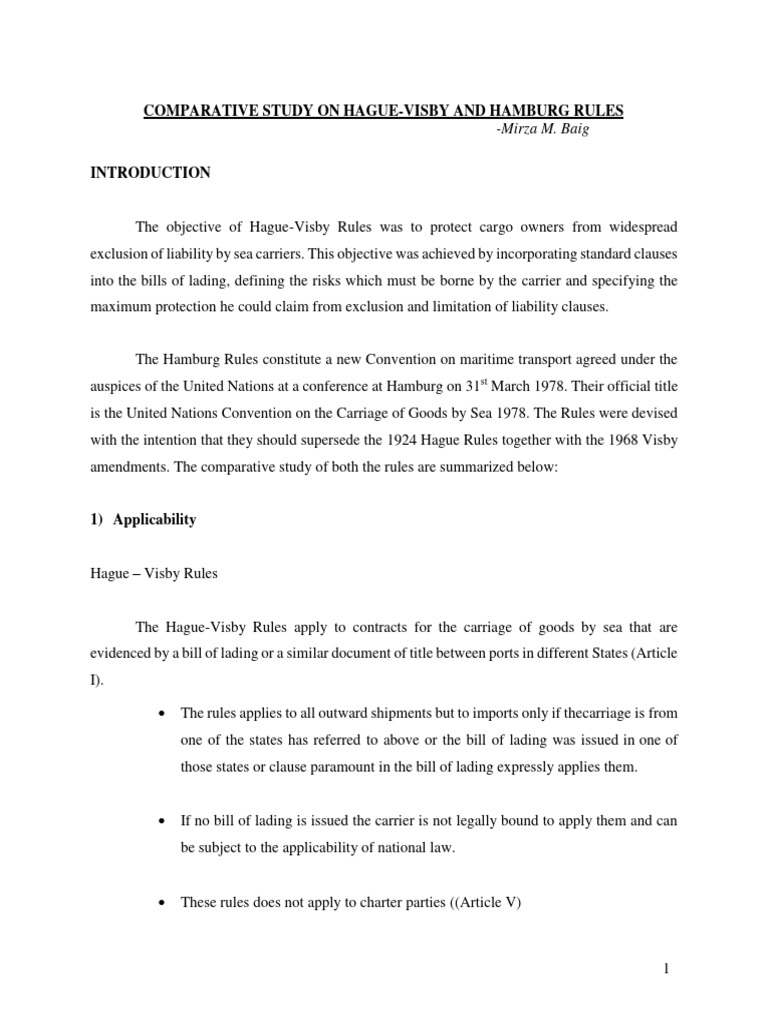 Comparative Study On Hague-Visby and Hamburg Rules | PDF | Bill Of