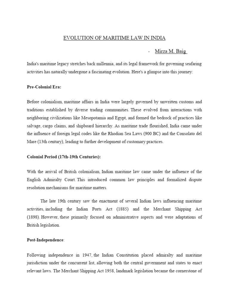 Evolution of Maritime Law in India PDF Admiralty Law Water Transport