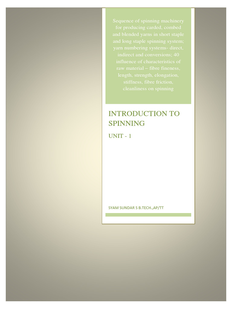 Spinning Process and Yarn Count Systems | PDF | Spinning (Textiles) | Yarn
