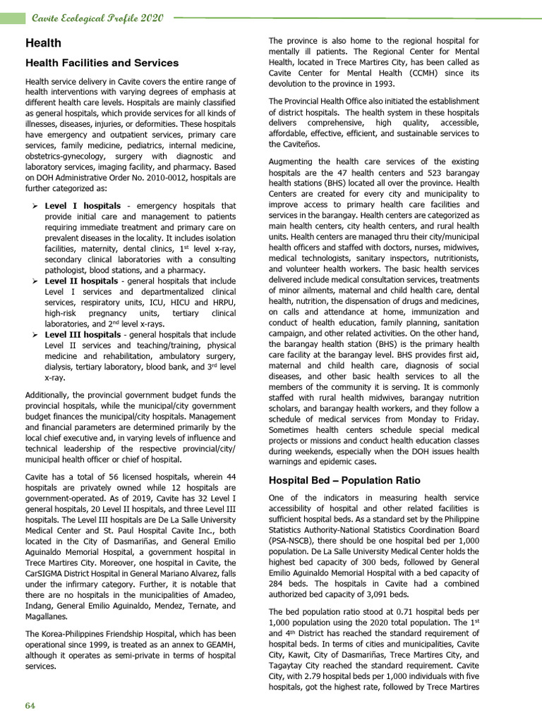 Cavite Health Facilities Overview 2020 | PDF | Health Care | Malnutrition