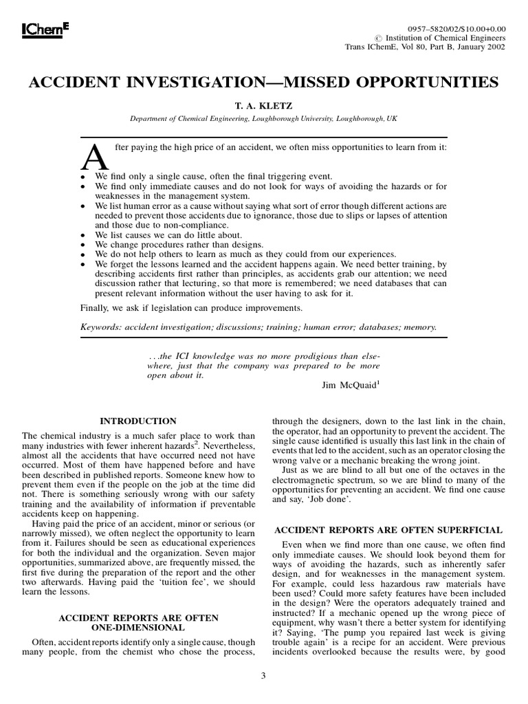 Accident Investigation - Missed Opportunities-2 | PDF | Explosion