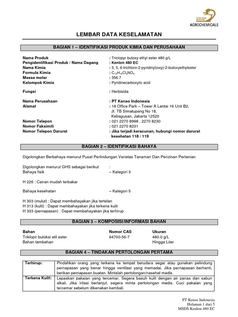 MSDS Kenlon 480 EC Herbisida | PDF