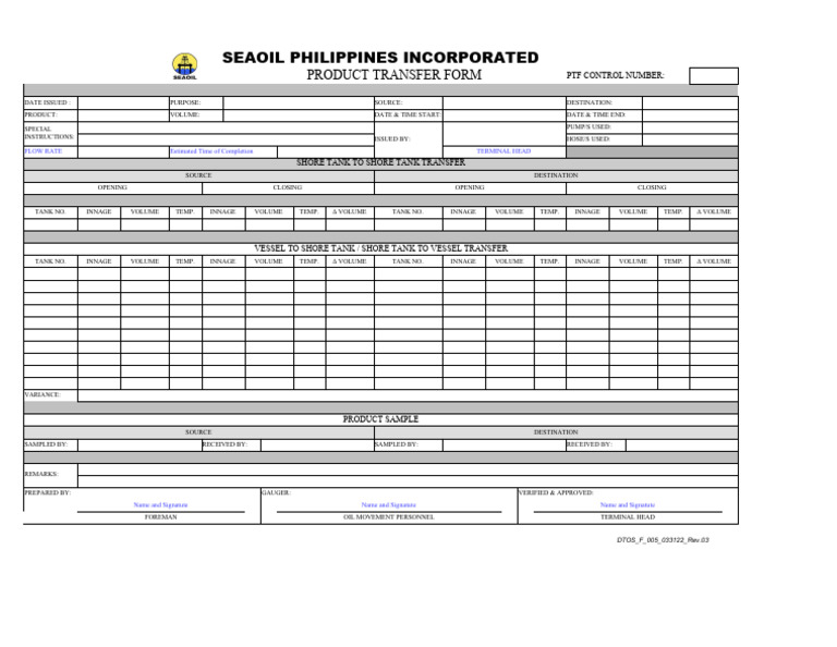 PTF Form | PDF | Petroleum Industry