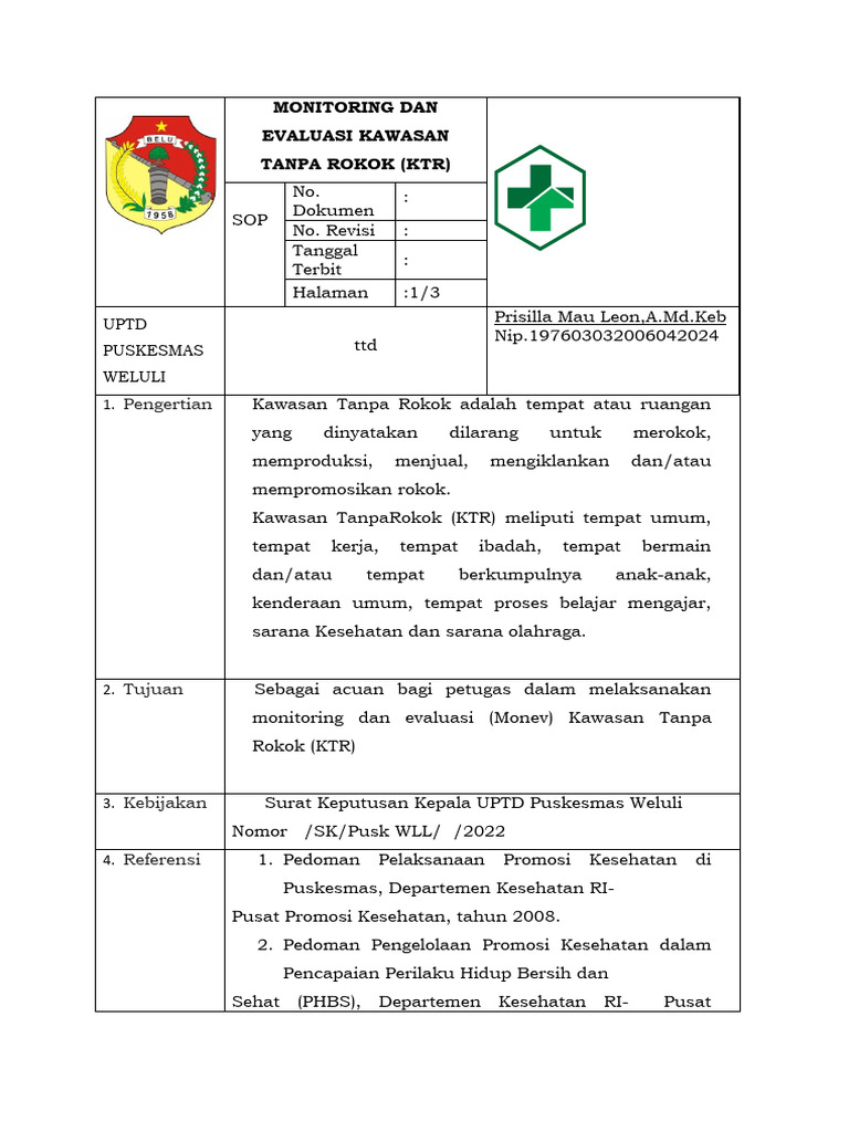 Monitoring Kawasan Tanpa Rokok KTR | PDF