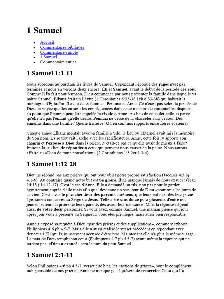 Commentaire sur le livre de 1 Samuel | PDF | David | Livres de Samuel