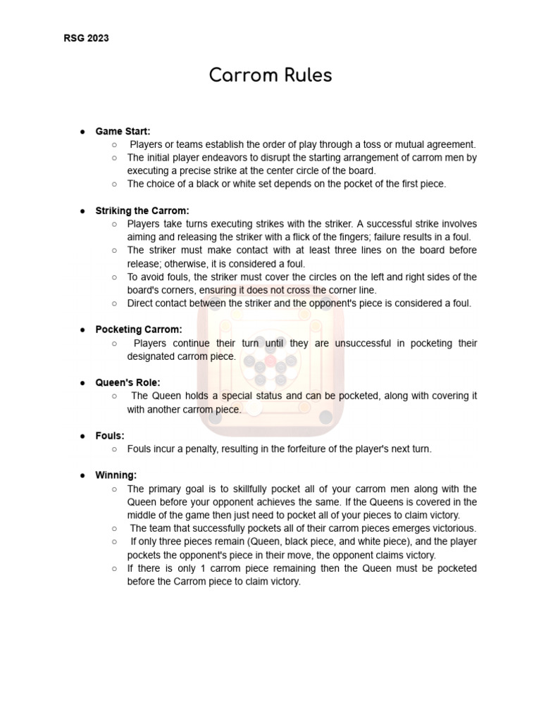 Carrom Rules PDF