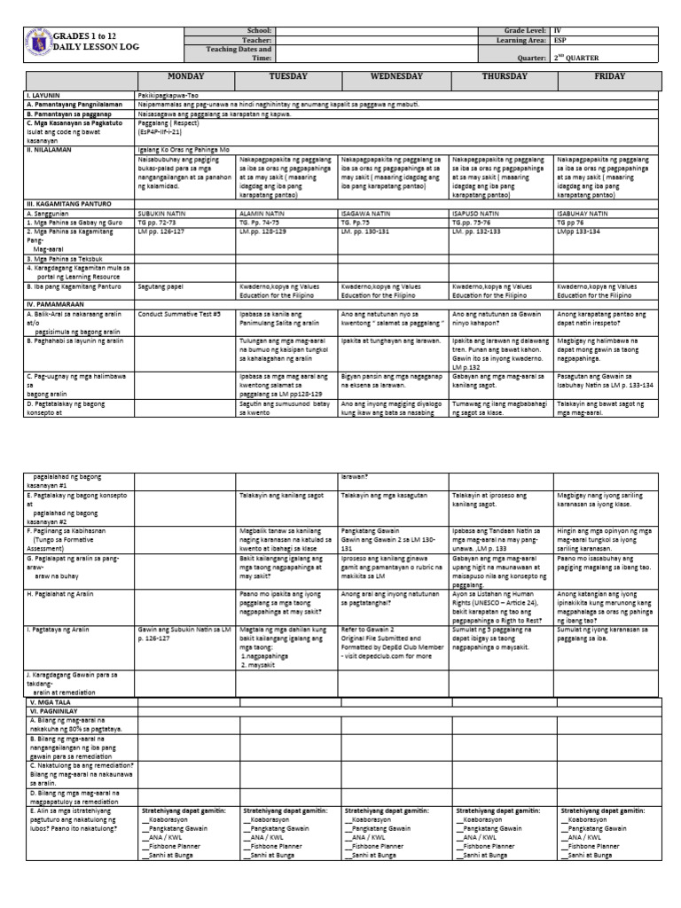 DLL - Esp 4 - Q2 - W6 | PDF