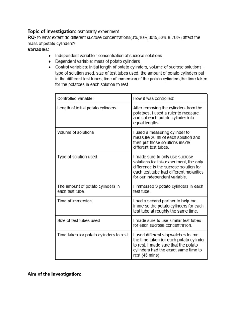 Osmolarity Experiment PDF Osmosis Physical Sciences