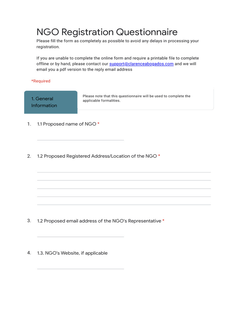 NGO Registration Questionnaire Form | PDF | European Economic Area ...