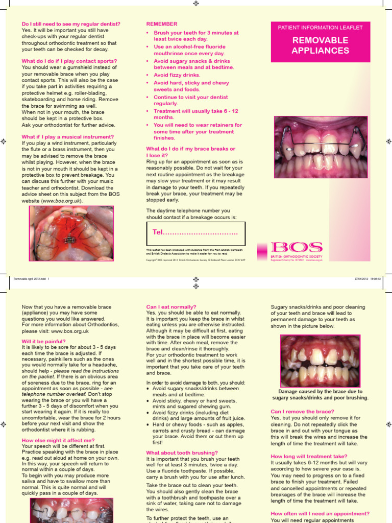 BOS Removable Appliance PDF Orthodontics Dentistry Branches