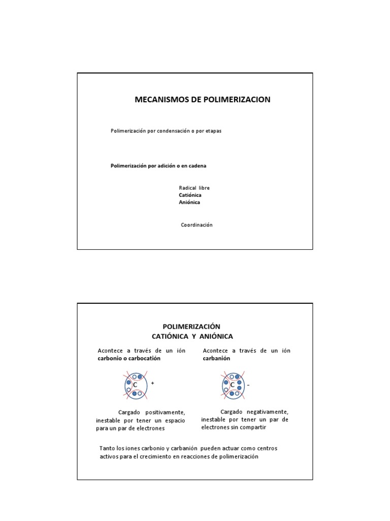Polimerizacion Anionica Cationica M PDF Polimerización Ion