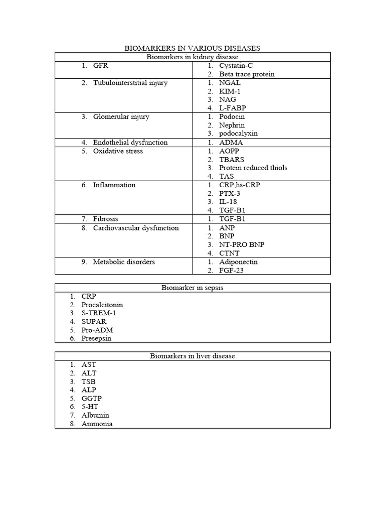 Biomarkers in Various Diseases | PDF