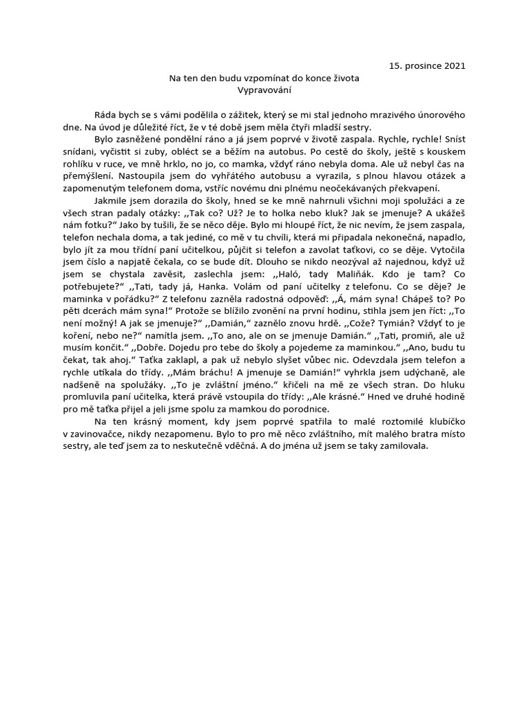 Slohová Práce - Vypravování | PDF