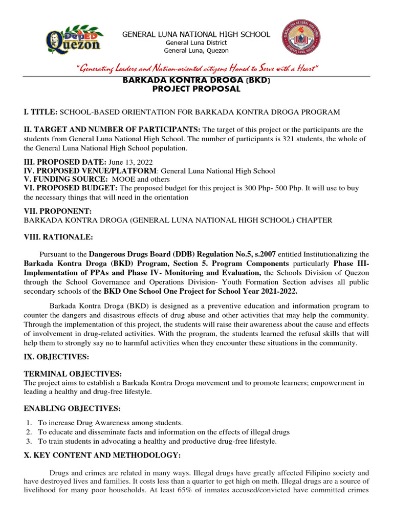 BKD Project Proposal for Drug Awareness | PDF | Justice | Crime & Violence