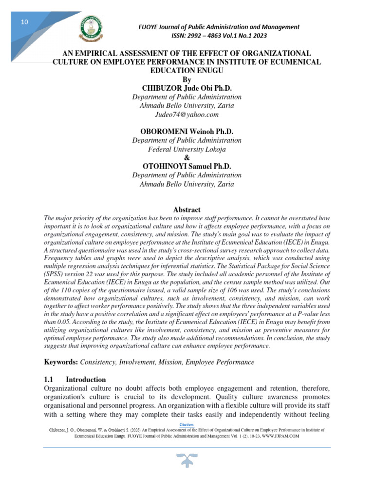 An Empirical Assessment of The Effect of Organizational Culture On ...