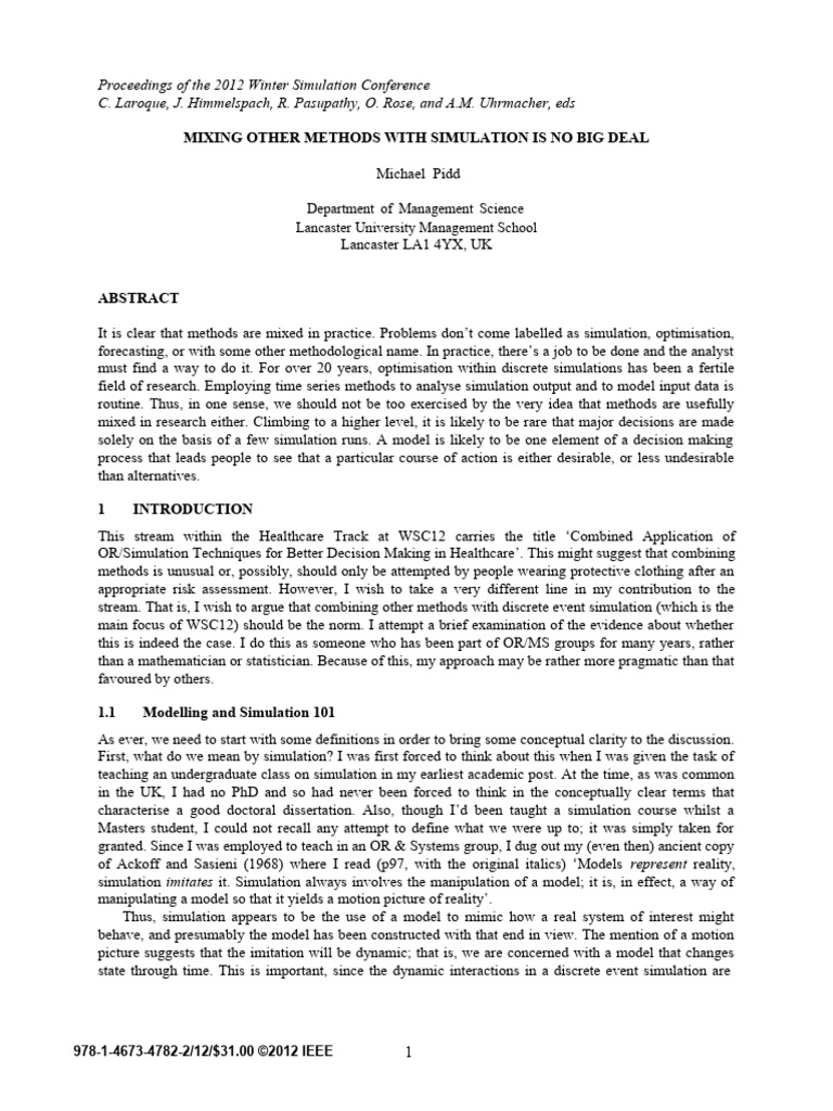 Mixing Other Methods With Simulation Is | PDF | Conceptual Model ...