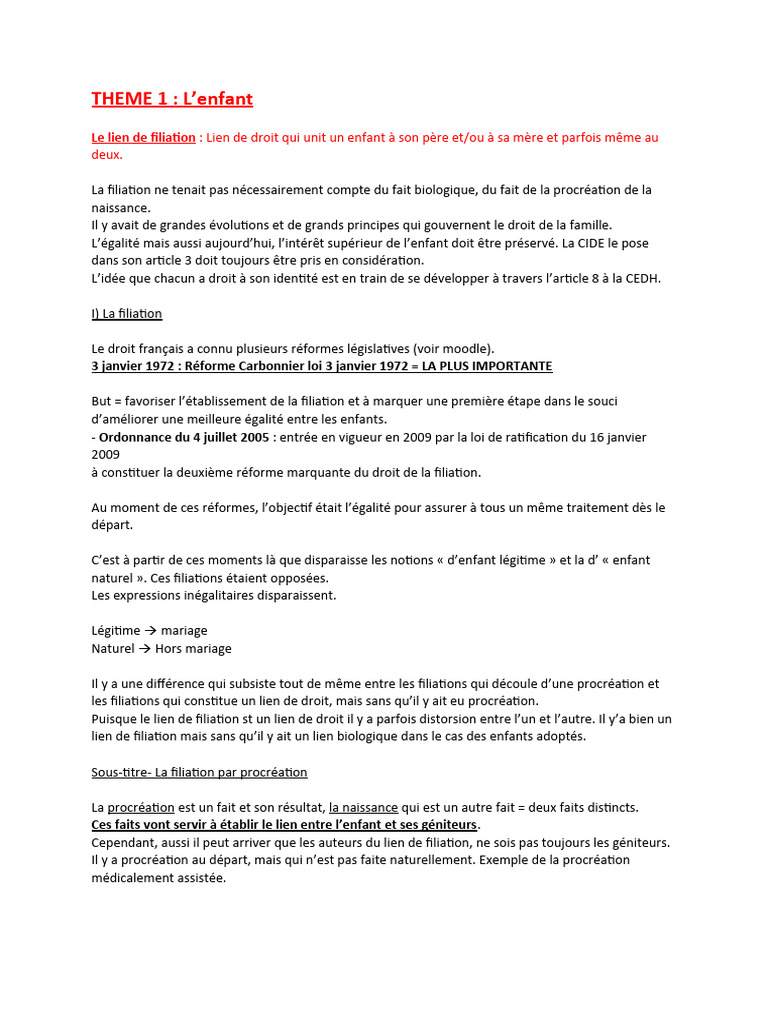 Droit de la filiation en France | PDF | Filiation légitime ...