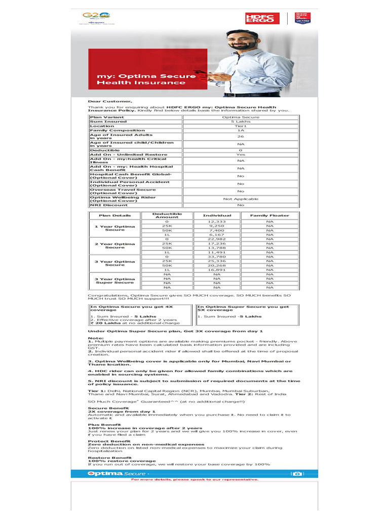 Quotation For Optima Secure Pdf Insurance Deductible
