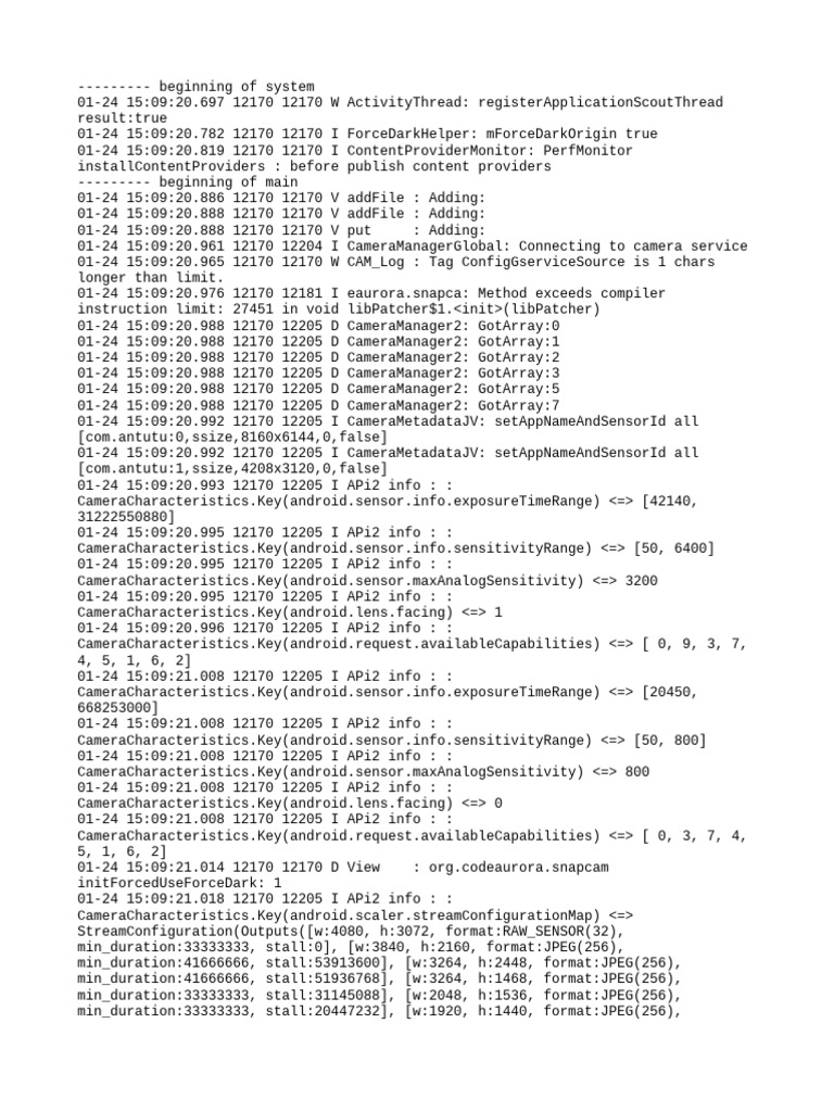 Camera Service Connection Log | PDF | Computing | Computer Engineering