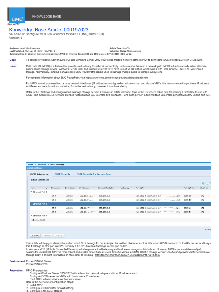 Windows MPIO Setup for VNXe3200 | PDF