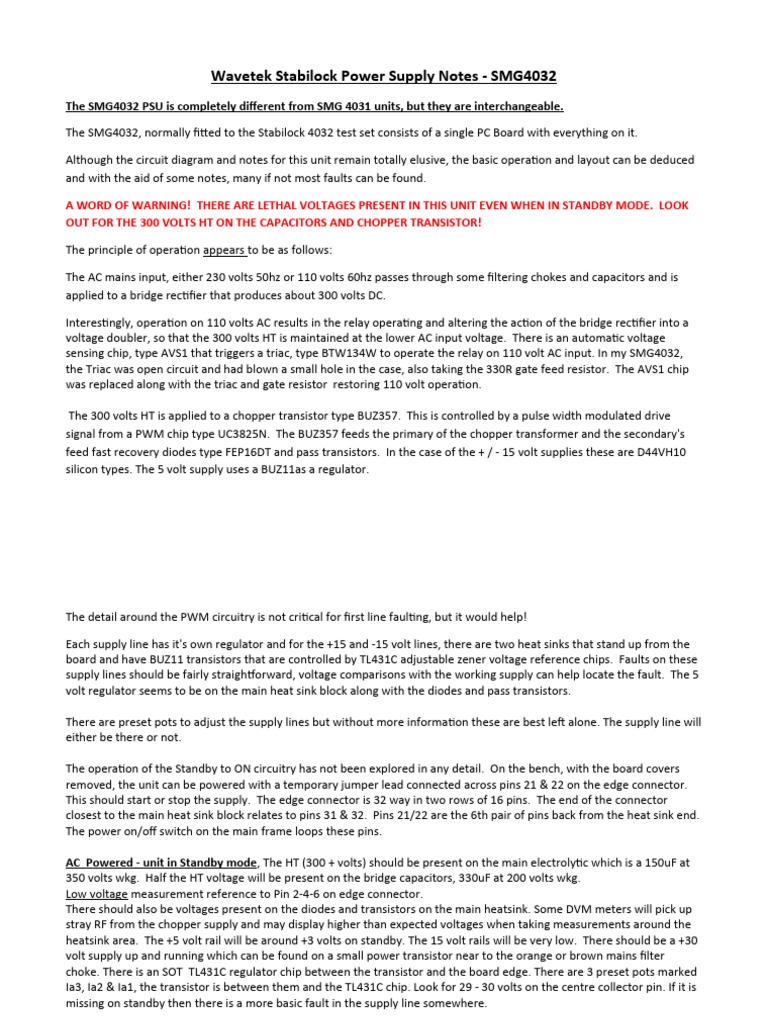 Wavetek SMG4032 Power Supply Notes PDF Rectifier Power Supply