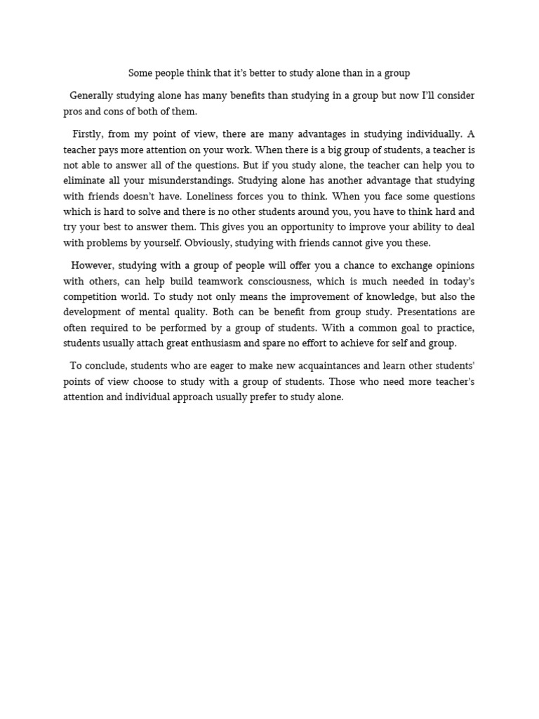 Benefits of Studying Alone vs Group | PDF | Career & Growth | Self ...