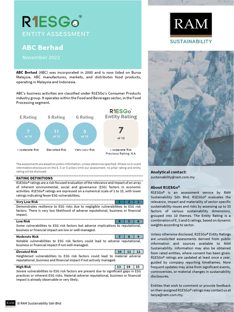 RAM R1ESGo EntityReport Sample | PDF | Sustainability | Risk