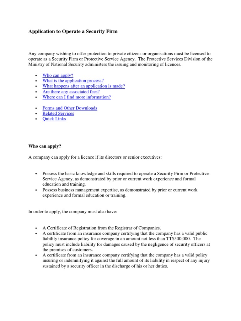 Security Firm Application Guidelines | PDF | Security Guard | Identity ...