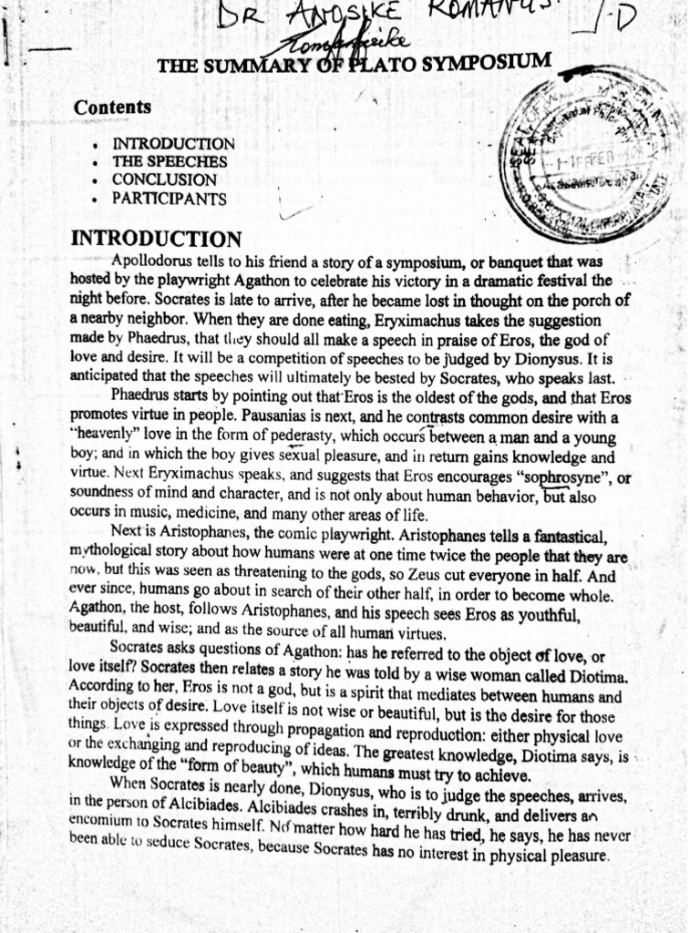 The Summary Of Plato Symposium Pdf