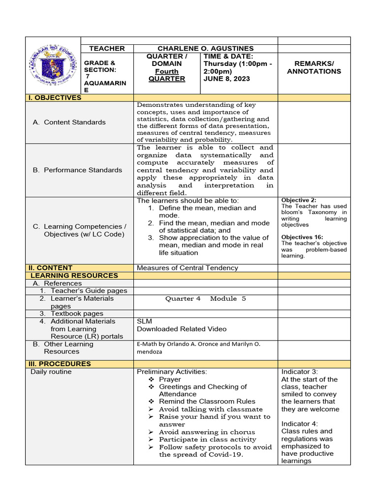 Math7 4th Quarter | PDF | Mode (Statistics) | Mean