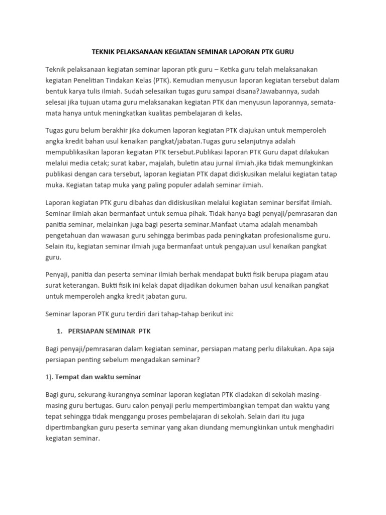 Persyaratan Seminar PTK untuk Kenaikan Pangkat | PDF | Karier ...