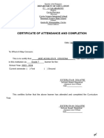 Certificate of Enrolment and Attendance Completion