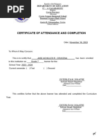 Certificate of Enrolment and Attendance Completion