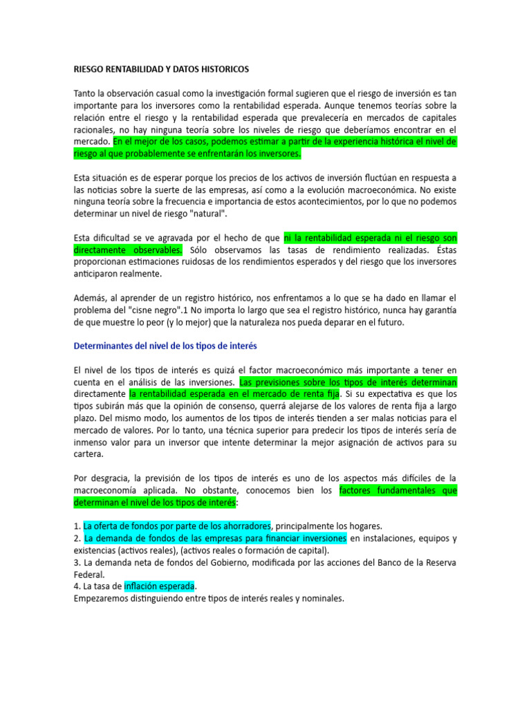 Riesgo y Rentabilidad en Inversiones | PDF | Tasas de interés | Interés