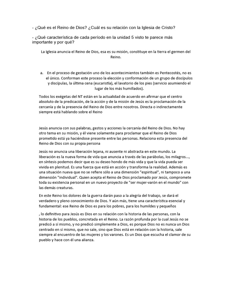 Reino de Dios y su misión en la Iglesia | PDF | Reinado y reino de dios ...