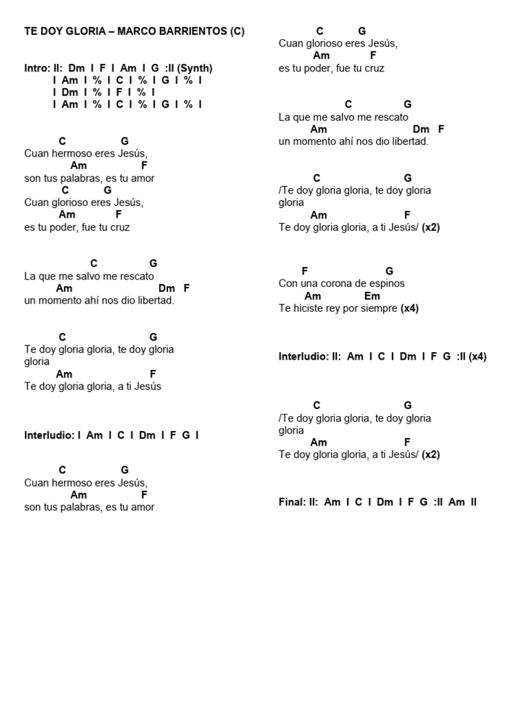 Acordes y letra de "Te doy gloria" | PDF