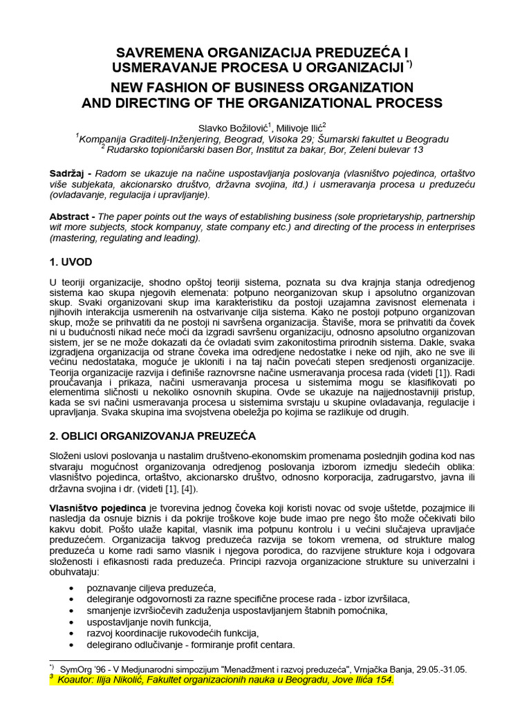 Savremena Organizacija Preduzeca I Usmer | PDF