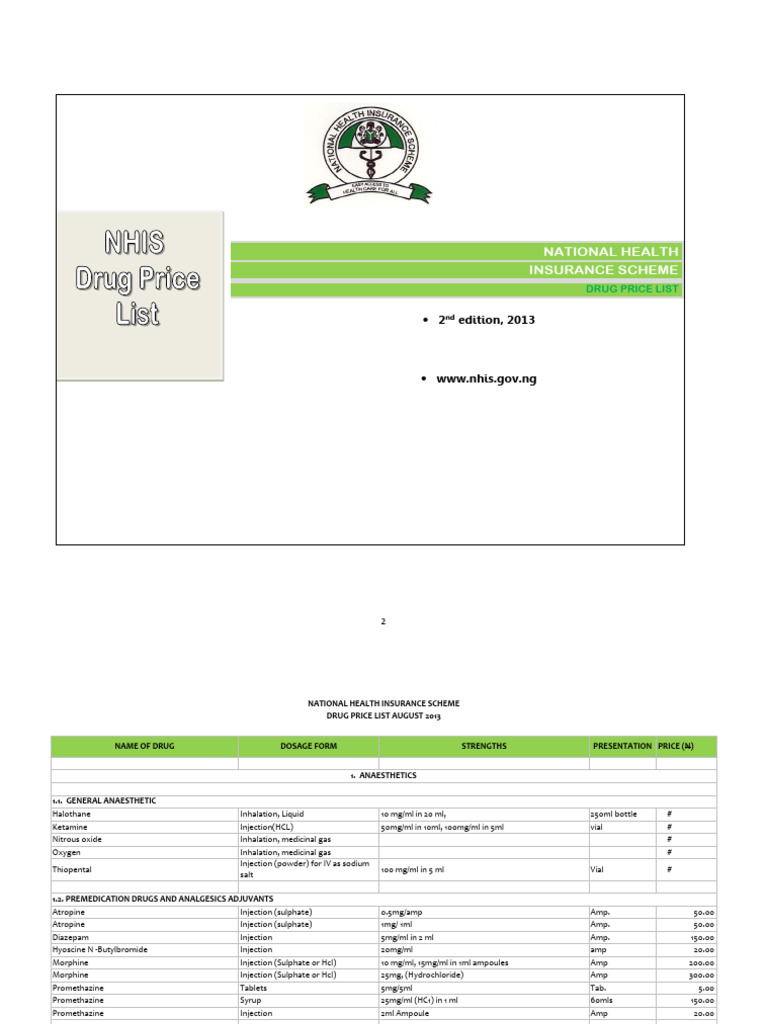 Nhis Drug Price List Final (2013 Ed) Download Free PDF Tablet