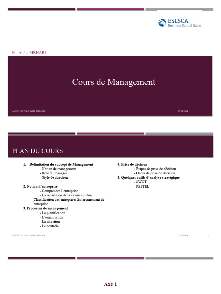 Introduction au Management 2023-2024 | PDF | Business | Direction