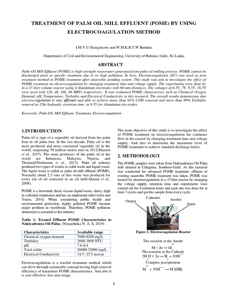 Abstract - POME Treatment Using Electrocoagulation Method | PDF | Ph ...