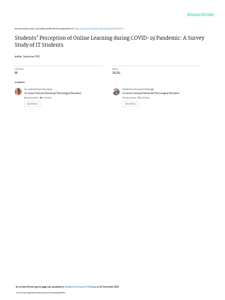 Perceptions of Online Learning in IT Students | PDF | Educational ...