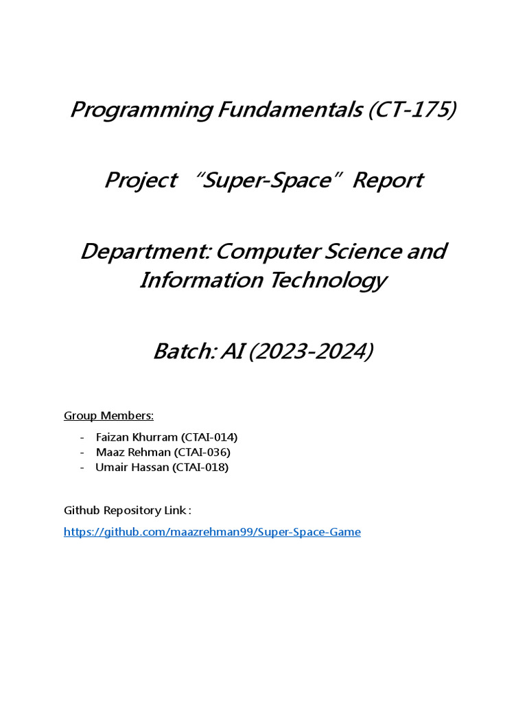 Super-Space Game Project Report | PDF