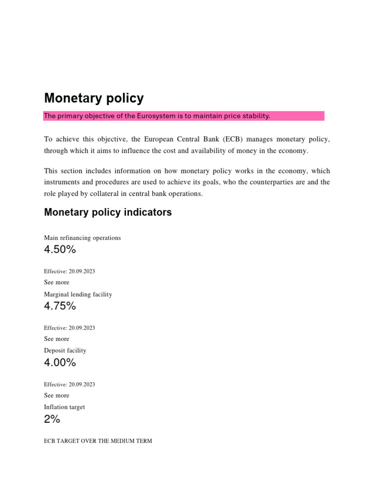 Monetary Policy Indicators | PDF | European Central Bank | Monetary Policy