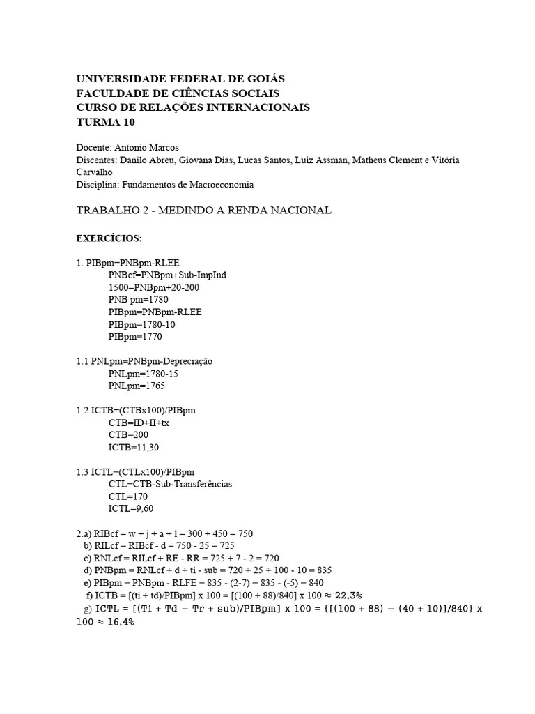 Trabalho 2 medindo a renda nacional pdf produto interno bruto
