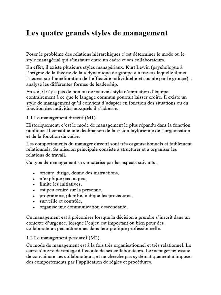 Les 4 styles de management expliqués | PDF | Direction | Psychologie