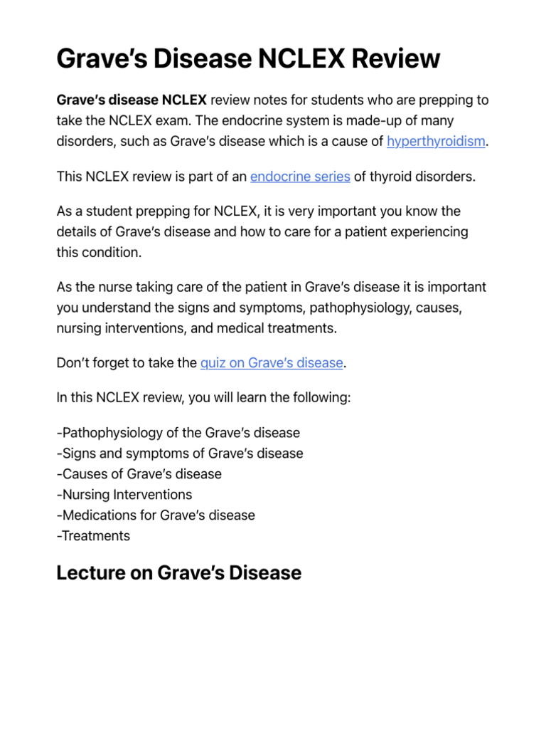 Grave's Disease NCLEX Review PDF Thyroid Stimulating Hormone Thyroid