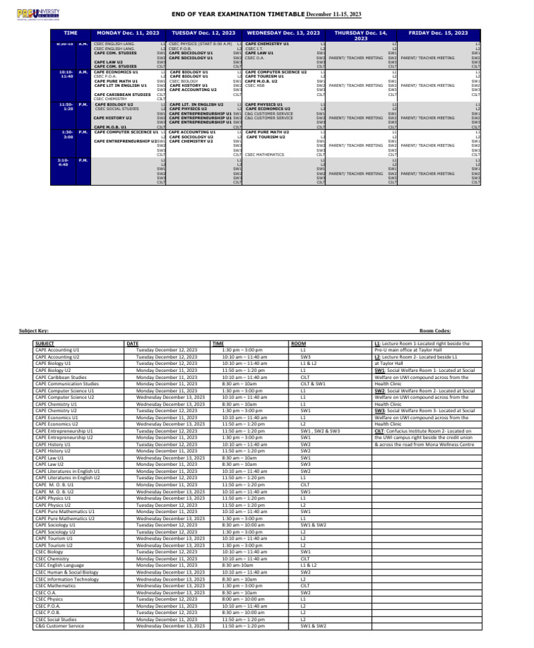 December 2023 Exam Schedule | PDF | Science